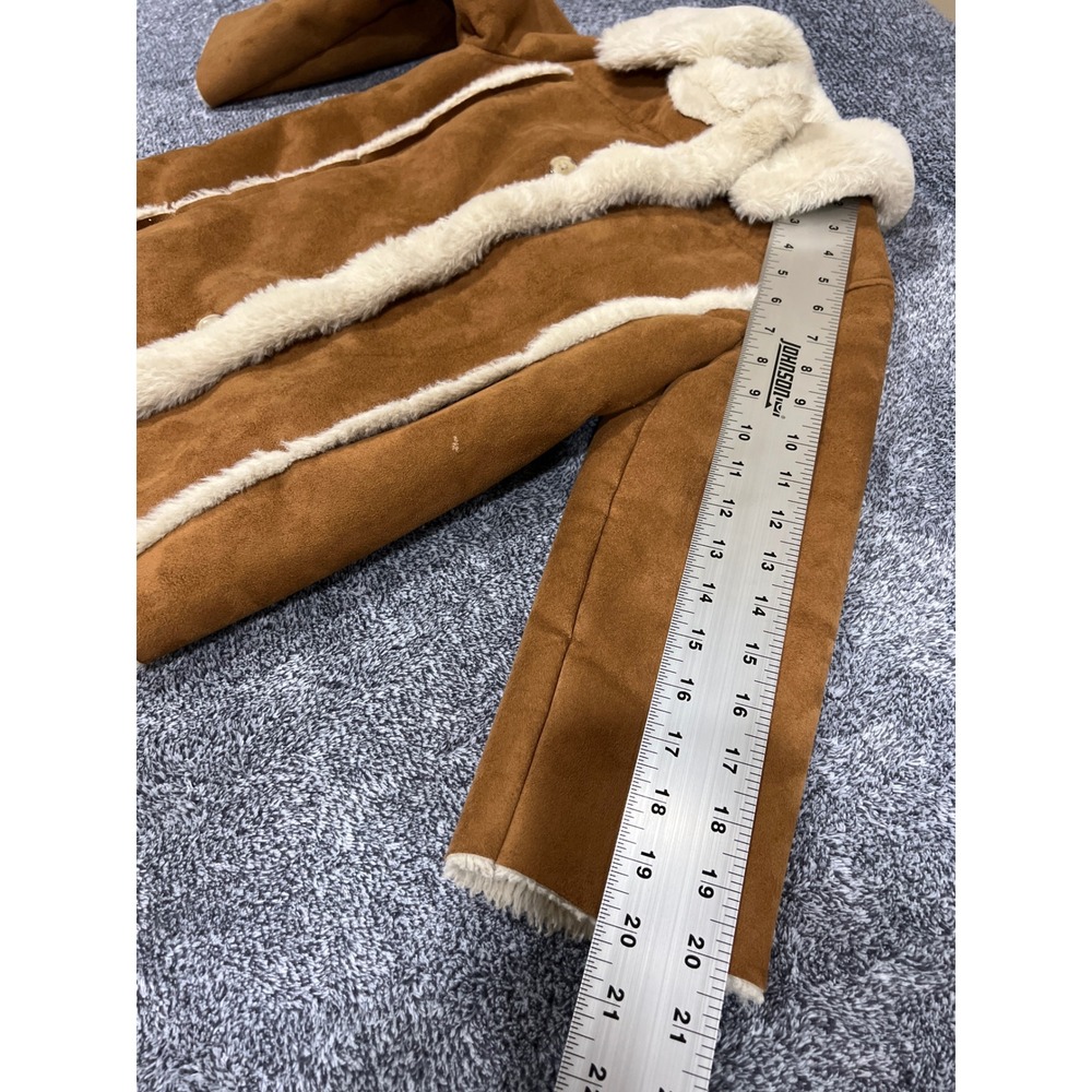 Abercrombie Kids Faux Suede Faux Fur Trim Coat Brown Size 5/6 Kids Outerwear - Picture 11 of 13
